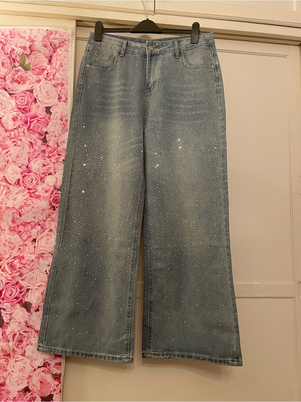 Sparkle Wide-Leg Light Blue Jeans for Women